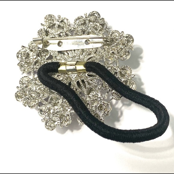 Ponytail Holder Brooch Topaz Rhinestones 2 In 1 Snowflake - Picture 2 of 2